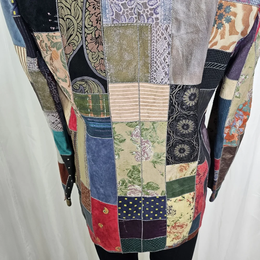 Roberto Cavalli Vintage Printed Suede Leather & Denim Patchwork Jacket 1980s - Picture 9 of 15